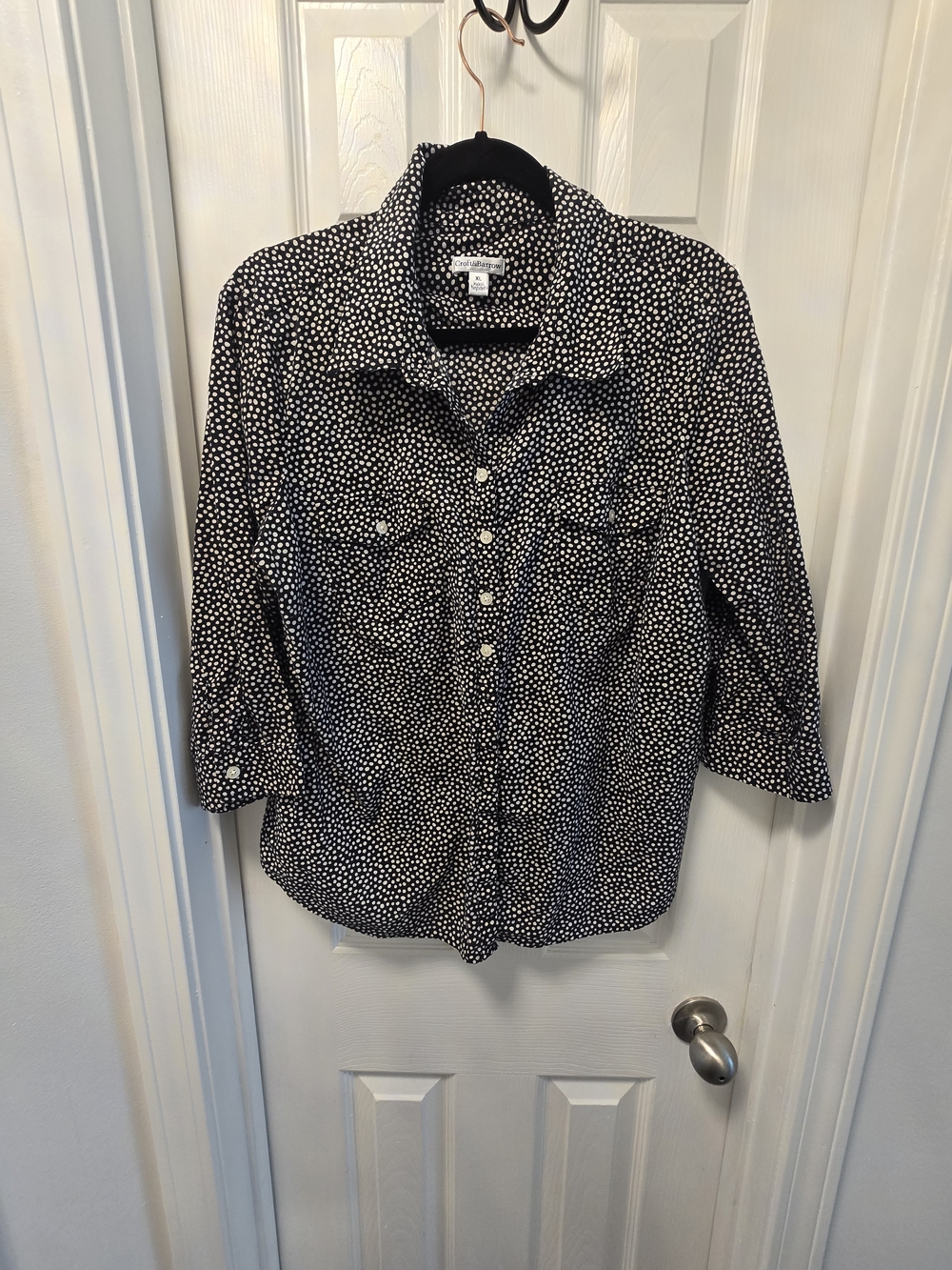 Black & White Dot Button-Up Shirt - WOMENS